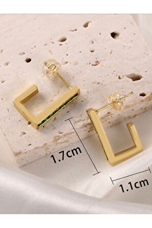 Paslanmaz Çelik Yeşil Zirkon Taşlı Geometrik Damla Kadın Küpe