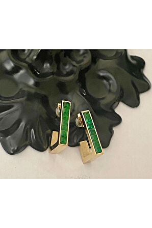 Paslanmaz Çelik Yeşil Zirkon Taşlı Geometrik Damla Kadın Küpe