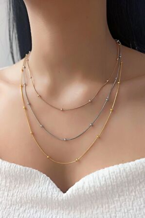 Çelik 3 lü Minik Top Zincir Bayan Çelik Kolye TrKolye5416 B310003