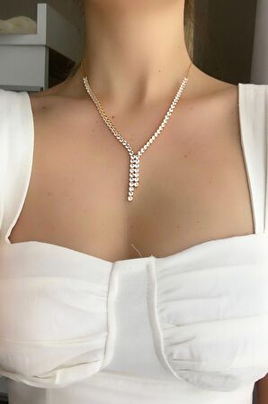Asansörlü Zirkon Taşlı Su Yolu Kolye TrKolye5596 B31253