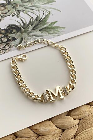 Gold M Harf Bileklik TrBilek7539 B34003