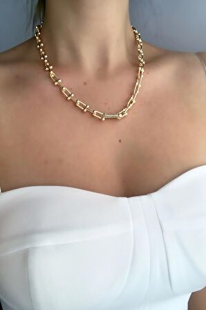 Taşlı Geçmeli Zincir Kolye TrKolye5710 B34503