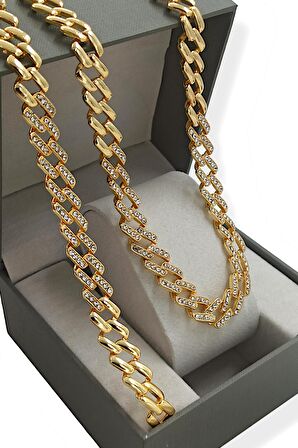 Premium 2'li Zirkon Taş Geçmeli Zincir Kolye Bileklik Set