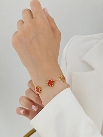 Çelik Sedefli Yonca Bileklik Van Cleef Model 