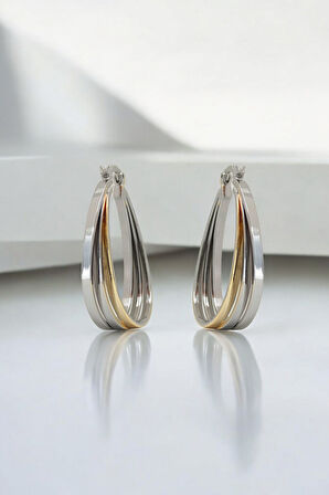 Premium Üç Sıra Oval Kesim Halka Küpe 35645