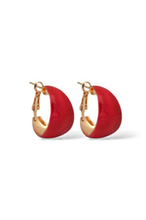 Premium Kırmızı Oval Halka Küpe