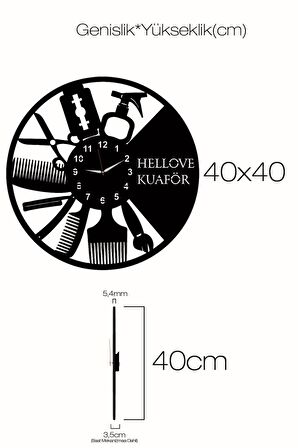 İsme Özel Kuaför Berber Saati Ahşap Duvar Saati Kuaför Duvar Saati