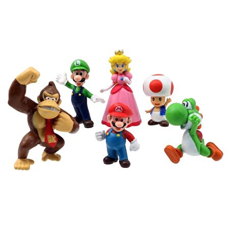 Süper Mario 6'lı Set Luigi, Yoshi, Mantar, Prenses, Dino, Goril  Pvc Figure Oyuncaklar