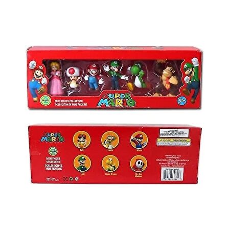 Süper Mario 6'lı Set Luigi, Yoshi, Mantar, Prenses, Dino, Goril  Pvc Figure Oyuncaklar