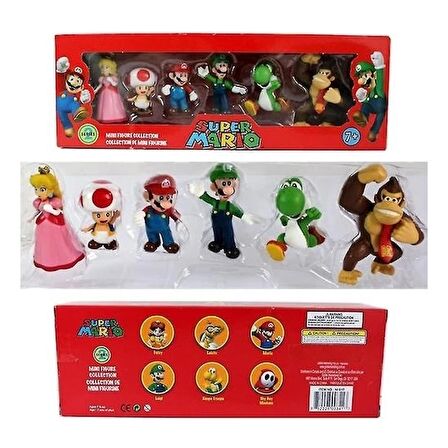 Süper Mario 6'lı Set Luigi, Yoshi, Mantar, Prenses, Dino, Goril  Pvc Figure Oyuncaklar