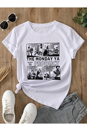 Kadın Beyaz The Monday Baskılı Oversize T-shirt
