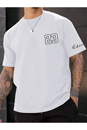 Erkek Chicago Baskılı Oversize T-shirt