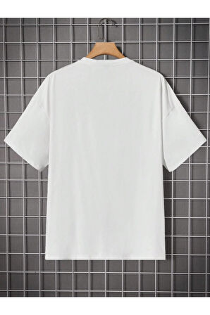 Erkek Beyaz Stylish Baskılı Oversize T-shirt