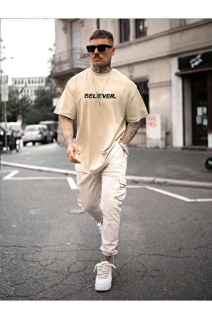Erkek Believer Baskılı Oversize T-shirt