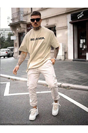 Erkek Believer Baskılı Oversize T-shirt