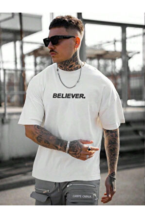 Erkek Believer Baskılı Oversize T-shirt