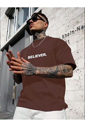 Erkek Believer Baskılı Oversize T-shirt