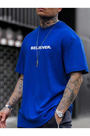 Erkek Believer Baskılı Oversize T-shirt