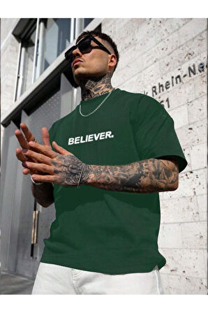 Erkek Believer Baskılı Oversize T-shirt