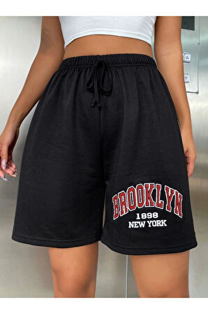 Kadın Siyah Brooklyn 1898 Baskılı Şort