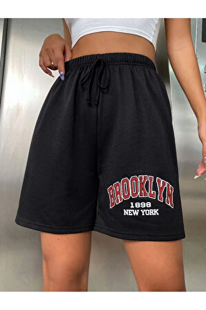 Kadın Siyah Brooklyn 1898 Baskılı Şort
