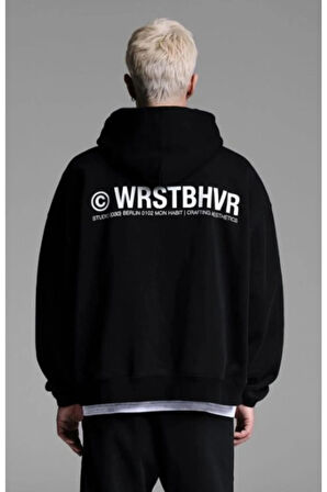 Erkek Wrst Bhvr Baskılı Oversize Kapşonlu Sweatshirt