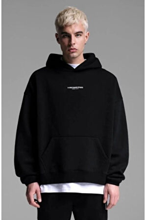 Erkek Wrst Bhvr Baskılı Oversize Kapşonlu Sweatshirt