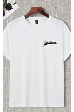 Erkek Beyaz Stay Göz Baskılı Oversize T-shirt