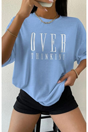 Unisex Over Think Baskılı Oversize T-shirt
