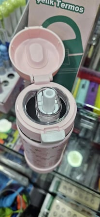 550 ML Desenli Tek Kapak Çift Kullanım Pipetli Rahat İçim Kulplu Paslanmaz Çelik Termos 1109-550ML Vagonlife