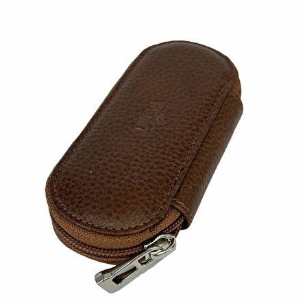 Hakiki Deri Fermuarlı Anahtarlık Şık ve Fonksiyonel Taba