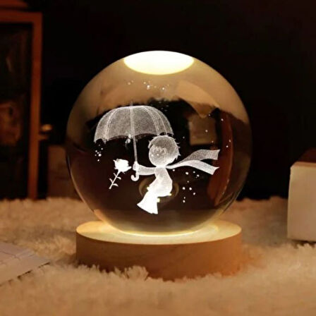 Uretti - Okay 5711 7019 Işıklı Ahşap Kare Kaideli Çocuk Temalı Cam Küre / 6 Cm