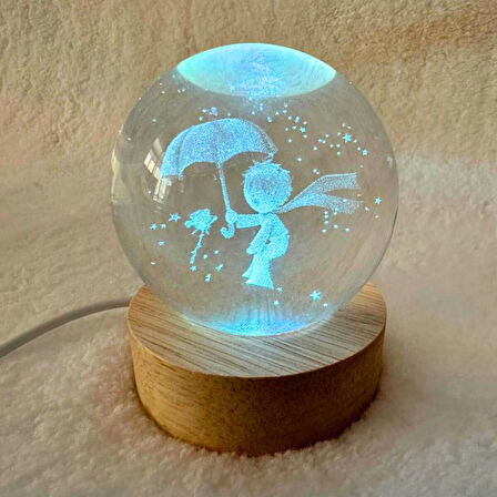 Uretti - Okay 5711 7019 Işıklı Ahşap Kare Kaideli Çocuk Temalı Cam Küre / 6 Cm