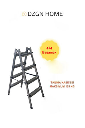 Dayanıklı 4+4 Özel Tasarım Hafif, Kaymaz, Metal Basamaklı Katlanır Merdiven