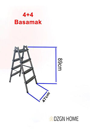Dayanıklı 4+4 Özel Tasarım Hafif, Kaymaz, Metal Basamaklı Katlanır Merdiven