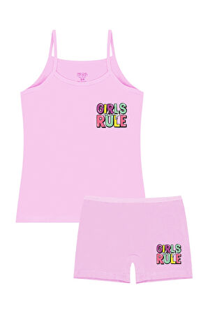 Öts Kız Çocuk Atlet Boxer Likralı Pembe Girls Rule (%96 Pamuk - %4 Elastan)