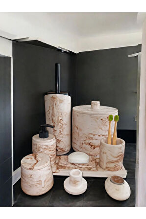 Mermer Desen Beton Banyo Seti,Tuvalet Wc,Çöp Kova,Sabunluk ,Diş Fırçalığı,Tepsi,Aksesuar,Dekorasyon