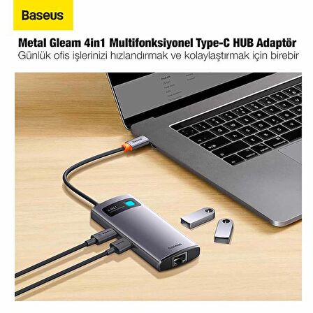 Baseus Type-C Çoklayıcı Dönüştürücü 4in1 100W Type-C HUB RJ45 USB 3.0 Type-C Ethernet Dönüştürücü Hub
