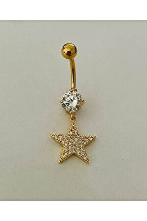 Paslanmaz Çelik Yıldız Kadın Göbek Piercing Zirkon Taşlı