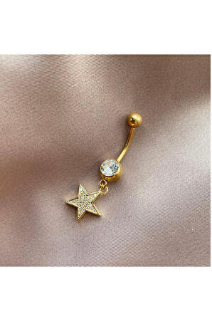 Paslanmaz Çelik Yıldız Kadın Göbek Piercing Zirkon Taşlı