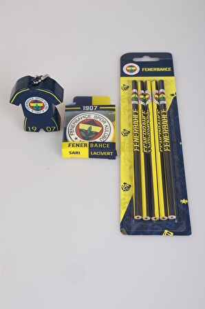 LİSANSLI FENERBAHÇE 5'Lİ KURŞUN KALEM, SİLGİ VE FORMA TASARIM KALEMTRAŞ SETİ 