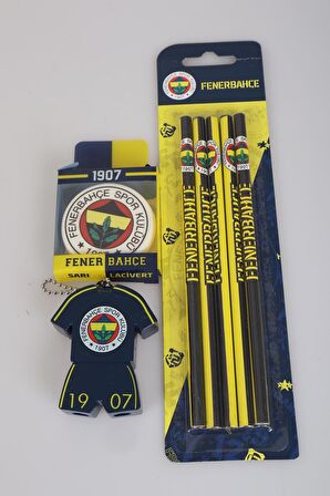 LİSANSLI FENERBAHÇE 5'Lİ KURŞUN KALEM, SİLGİ VE FORMA TASARIM KALEMTRAŞ SETİ 