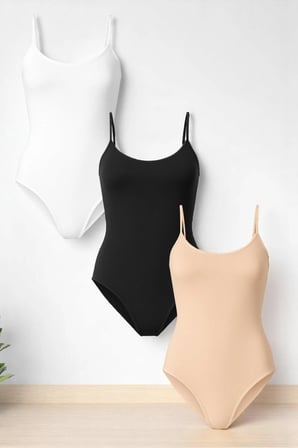 Kadın Pamuklu Likralı Penye İnce Askılı Siyah&Beyaz&Ten 3'lü Çıtçıtlı Body