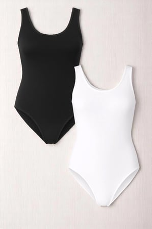 Kadın Pamuklu Likralı Penye Kalın Askılı Siyah 2'li Çıtçıtlı Body