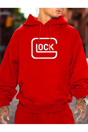 Lock Baskılı Kapüşonlu Cepli Sweatshirt