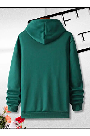 Lock Baskılı Kapüşonlu Cepli Sweatshirt