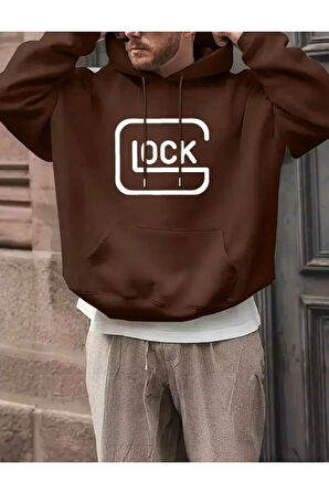 Lock Baskılı Kapüşonlu Cepli Sweatshirt