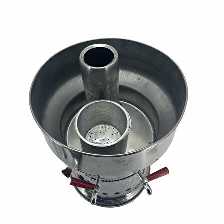 Paslanmaz 304 Çelik 10 litre Çift Hazneli Demlikli Semaver
