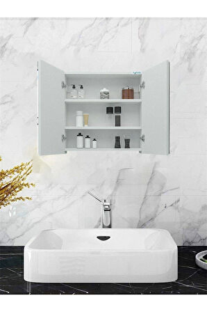 2 Aynalı Stil Banyo Lavabo Dolabı Beyaz