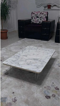 Ahşap Dikdörtgen Yer Sofrası-Hamur Açma Masası Beyaz Mermer 60 x 110 cm